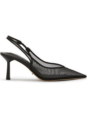 Tony Bianco Breeze Heel in Black leather mesh slingback pointed toe mid kitten